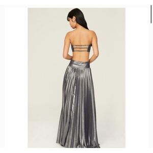 Women’s RAMY BROOK metallic silver Destiny strapless open back Gown dress size10